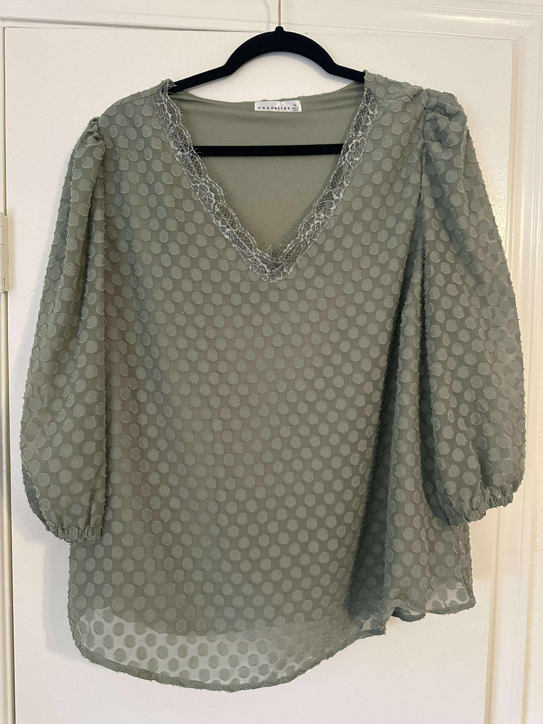 XL Retrology Green Textured Boho Top