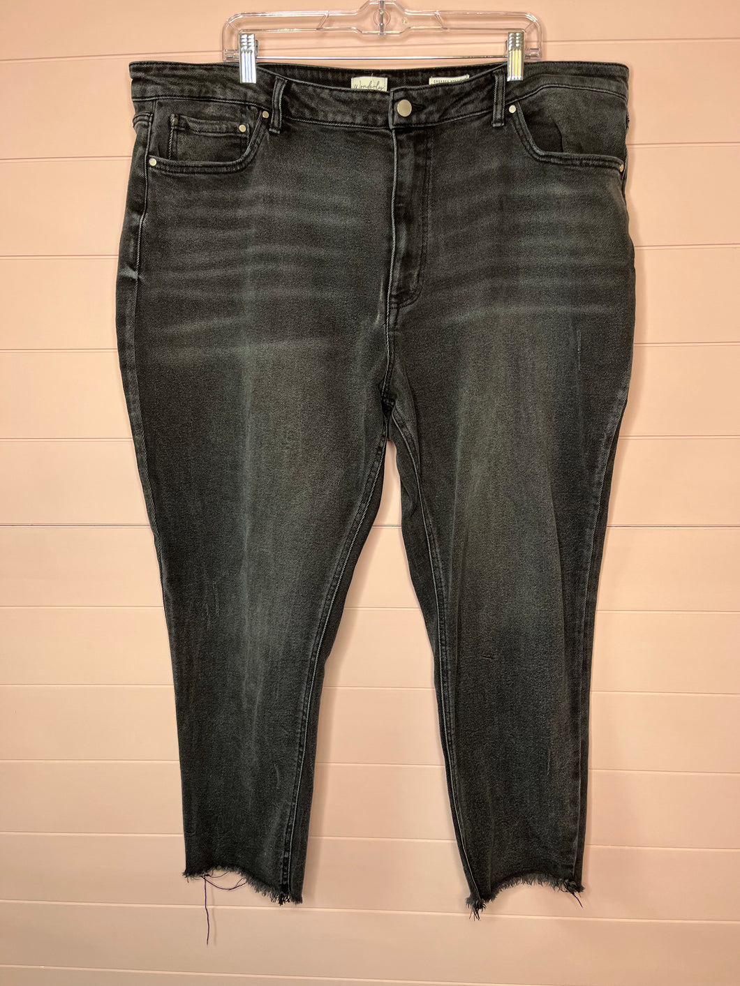 22W Wonderly Plus Size Black Distressed Raw Hem Cropped Straight Denim Jeans