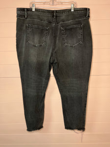 22W Wonderly Plus Size Black Distressed Raw Hem Cropped Straight Denim Jeans