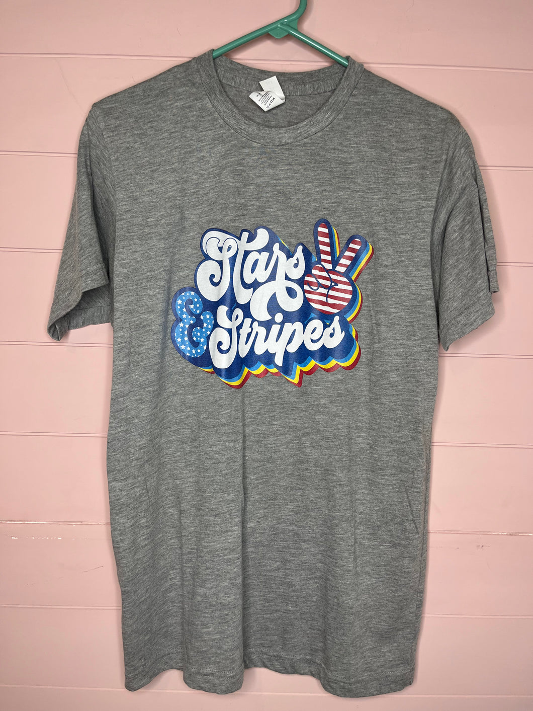 Medium Tultex Gray Stars & Stripes Patriotic Graphoc T-Shirt