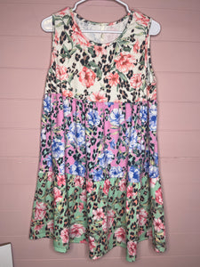 Large Hesed Floral Leopard Tiered Tank Dress