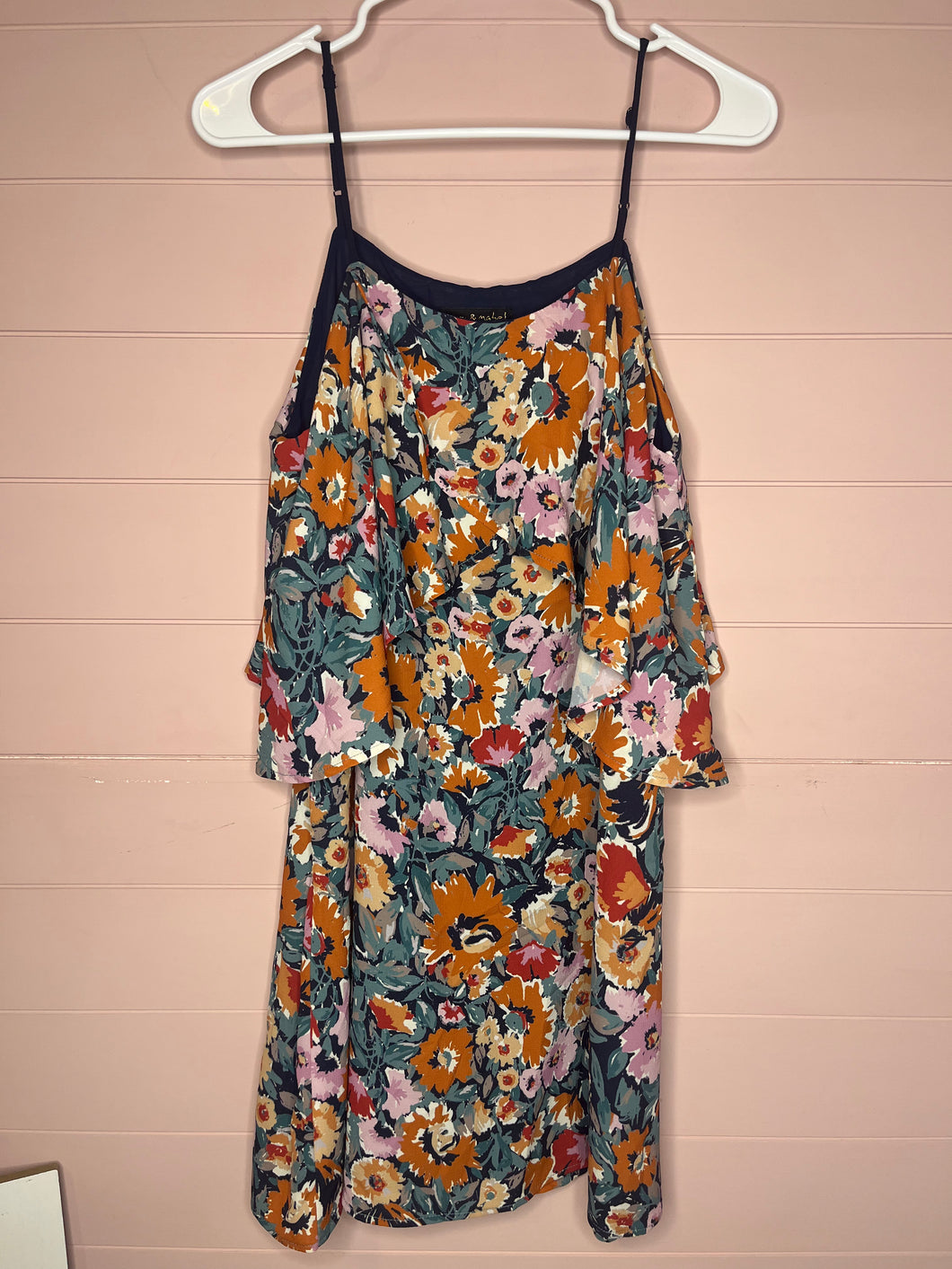 Medium Mary & Mabel Navy Blue Floral Ruffle Tank Dress