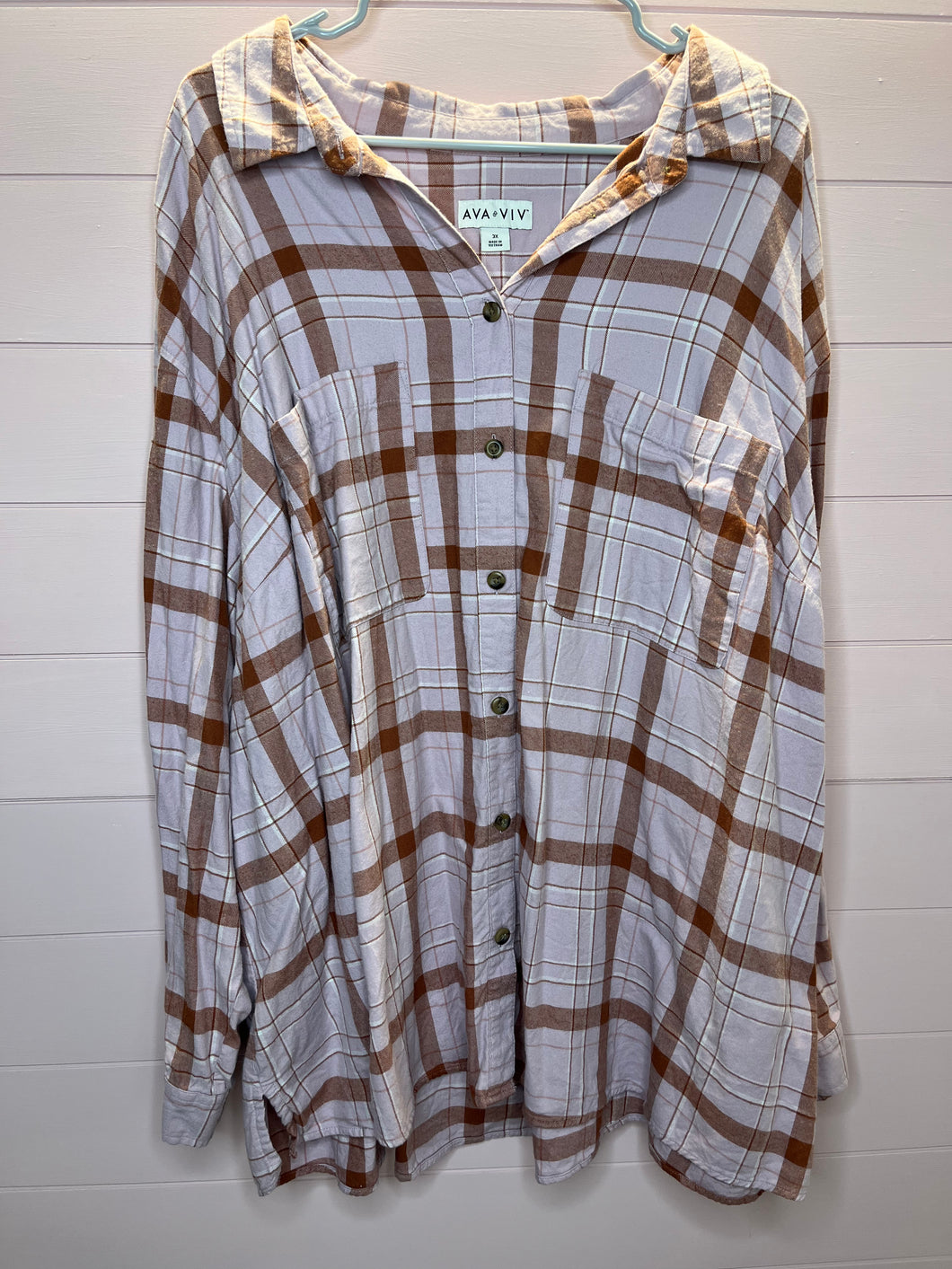 3X Ava Viv Plaid Button Up Plus Size Flannel Shirt