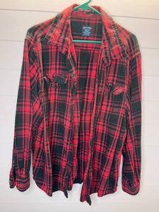 2X Faded Glory Plus Size Plaid Flannel Button Up Shirt