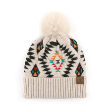 Load image into Gallery viewer, CC South Western Pattern Faux Fur Pom Beanie
