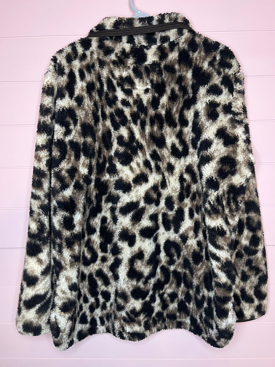 Large Cozy Sherpa Leopard Print Quarter Zip Up – Thrifty Babes