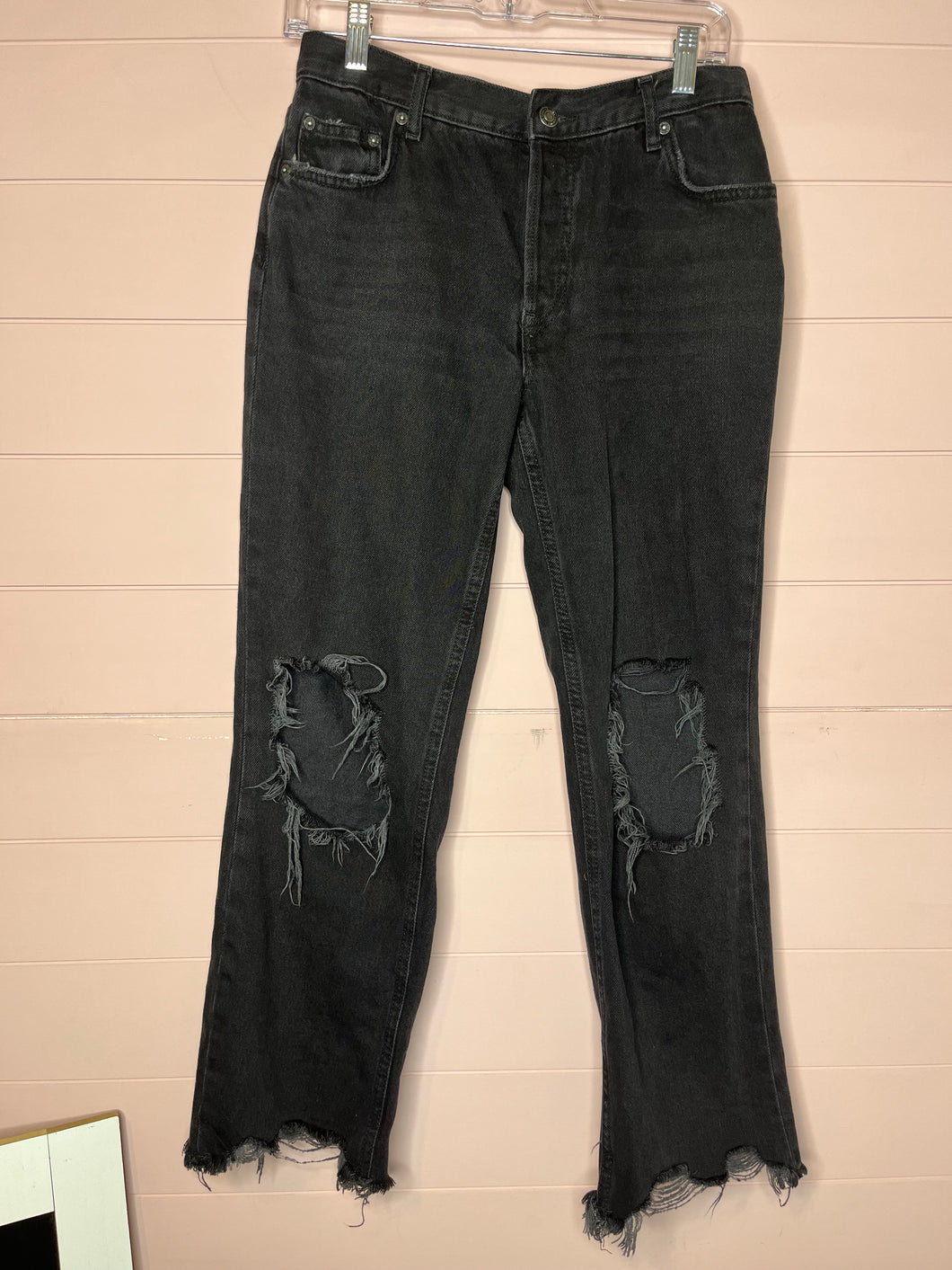 Size 26 Free People Black Distressed High Rise Mom Jeans