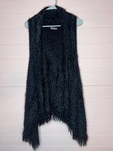 Load image into Gallery viewer, One Size Donna Dioza Black Fringe Sleeveless Cardigan Sweater
