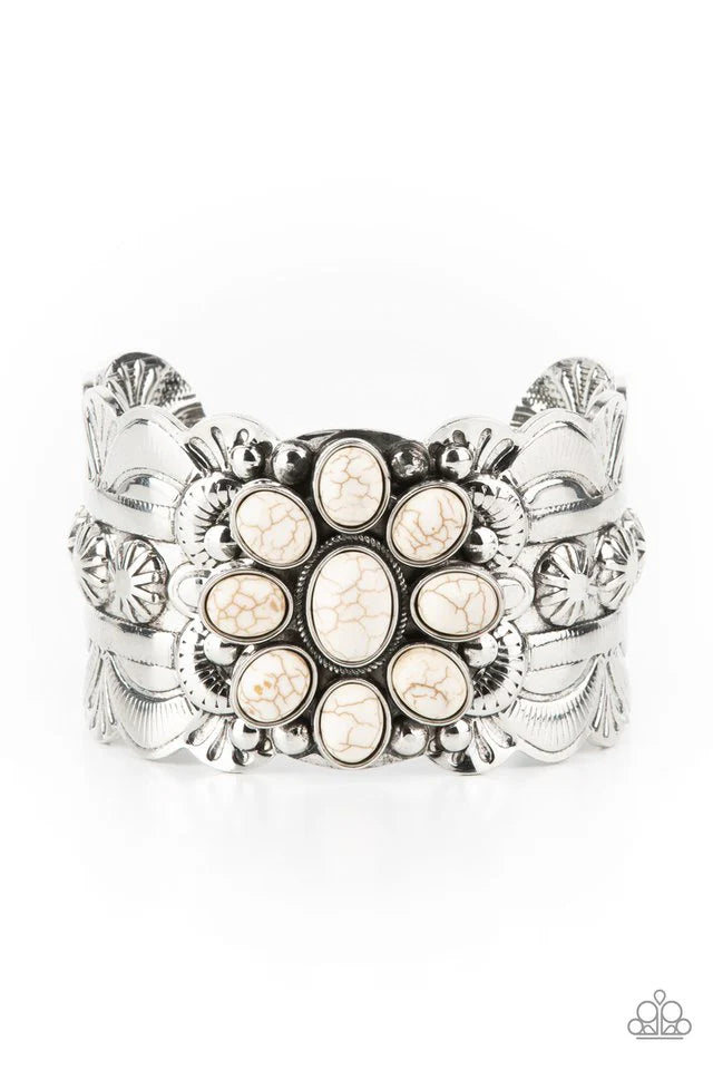 Silver White Stone Cuff Bracelet