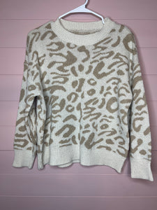 Small Shein Neutral Leopard Crew Neck Sweater