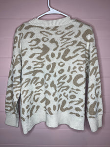 Small Shein Neutral Leopard Crew Neck Sweater