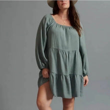 Load image into Gallery viewer, XL Anthropologie Amadi NWT Boho Tiered Sage Tinsel Tunic Dress
