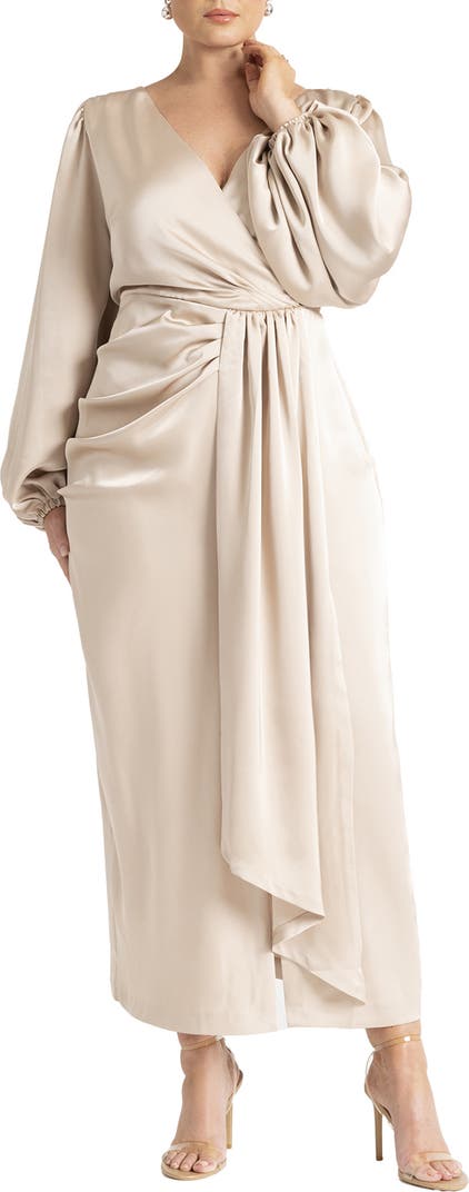 Size 16 Eloquii NWT Beige Satin Puff Sleeve Pleated Dress