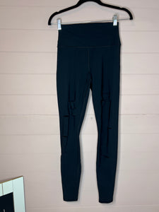 XS Alo Black High Waisted Ripped Warrior Leggings