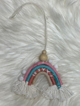 Load image into Gallery viewer, Pink &amp; Blue Boho Rainbow Tassel Car Charm
