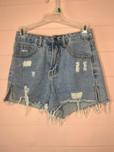 XS SHEIN High Waisted Distressed Denim Cut Off Shorts