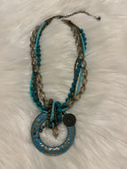 Turquoise & Gold Beaded Western Necklace