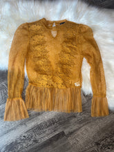 Load image into Gallery viewer, Small Haute Monde Golden Yellow Lace Boho Sheer Top
