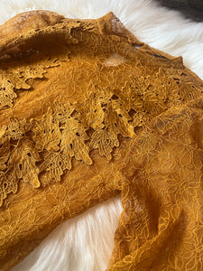 Small Haute Monde Golden Yellow Lace Boho Sheer Top
