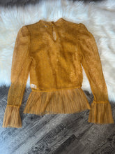 Load image into Gallery viewer, Small Haute Monde Golden Yellow Lace Boho Sheer Top
