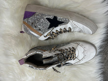 Load image into Gallery viewer, Size 10 Shu Shop Silver Glitter Leopard High Top Sneakers
