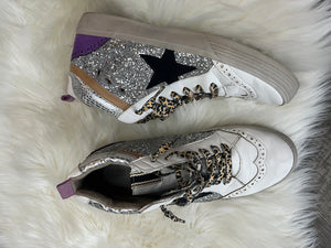 Size 10 Shu Shop Silver Glitter Leopard High Top Sneakers