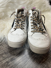 Load image into Gallery viewer, Size 10 Shu Shop Silver Glitter Leopard High Top Sneakers
