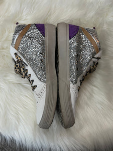 Size 10 Shu Shop Silver Glitter Leopard High Top Sneakers