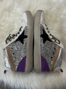 Size 10 Shu Shop Silver Glitter Leopard High Top Sneakers