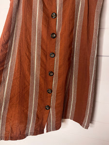 Large Entro Orange Striped Linen Button Front Dress