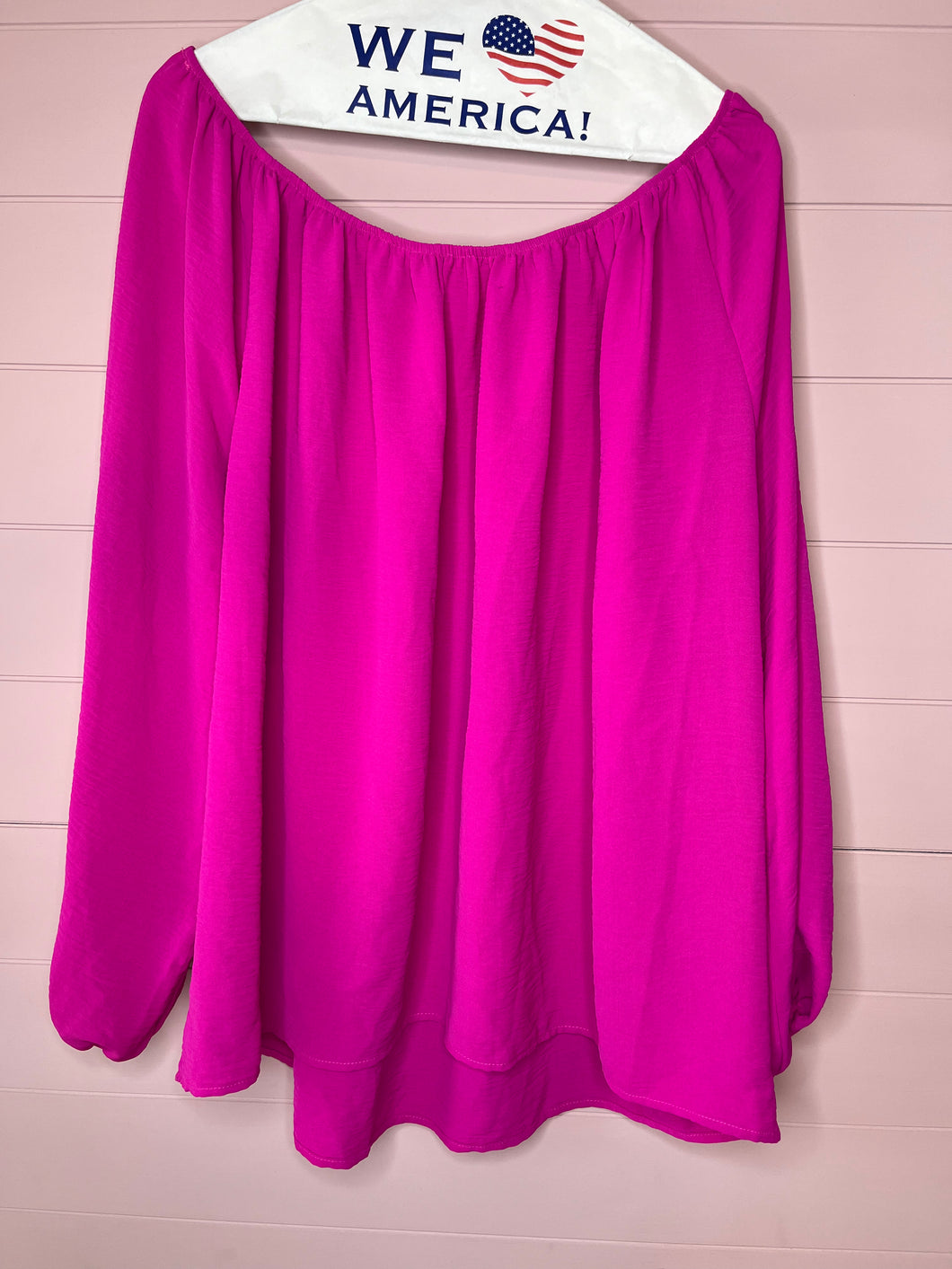 2X First Love Hot Pink Off Shoulder Plus Size Top