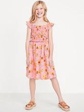 Load image into Gallery viewer, Girls Large 10-12 Floral Flutter-Sleeve Smocked Fit and Flare Dress
