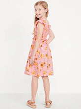 Load image into Gallery viewer, Girls Large 10-12 Floral Flutter-Sleeve Smocked Fit and Flare Dress
