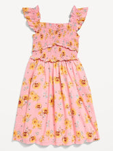 Load image into Gallery viewer, Girls Large 10-12 Floral Flutter-Sleeve Smocked Fit and Flare Dress
