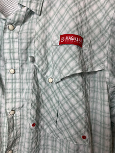 Large Magellan Mens Shiner Beer Fishing Short Sleeve Pearl Snap Shirt