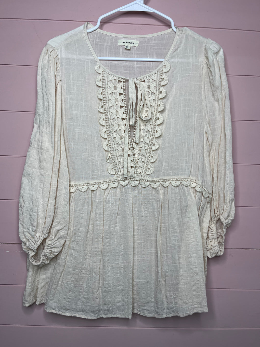 Large Max Studio Ivory Boho Top