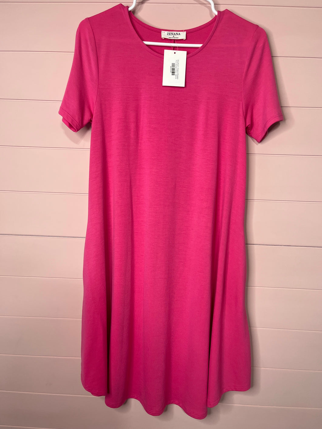 Small Zenana NWT Hot Pink Short Sleeve T-Shirt Dress