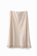 1X (16W-18W) Terra & Sky Ivory Lace Hem Satin Skirt