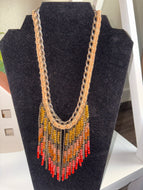 Pink, Orange, Yellow Beaded Boho Western Necklace