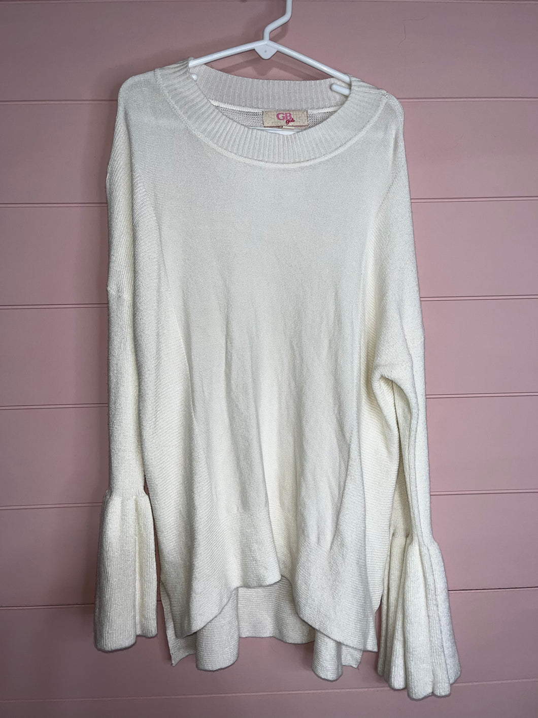 Girls Large GB Ivory Long Bell Sleeve Sweater