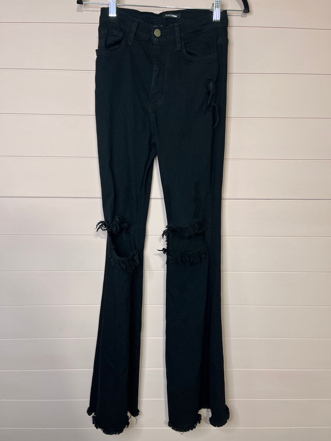 Size 5 Fashion Nova Black Distressed Bell Bottoms