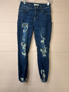 Size 25 Cello Dark Wash High Waisted Distressed Skinny Jeans