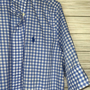 Kids Large Ralph Lauren Blue White Kids Short Sleeve Button Up Polo Shirt