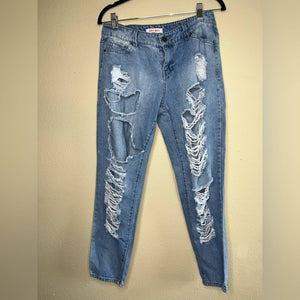 Size 8 Hot Kiss Light Wash Distressed Ripped High Rise Skinny Jeans