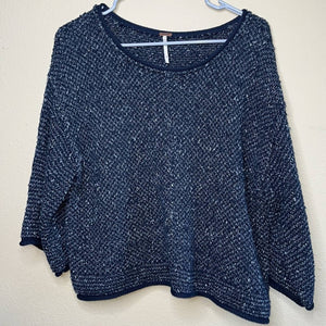 Small Free People Under Your Spell Navy Oversized Chunky Crop Sweater Top