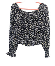 Load image into Gallery viewer, Small H&amp;M Black Daisy Floral Smock Crop Top
