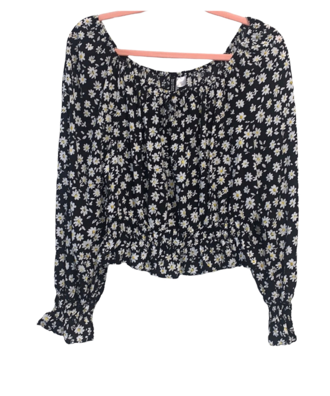 Small H&M Black Daisy Floral Smock Crop Top