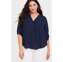 Load image into Gallery viewer, Torrid Navy Blue Pocket Blouse
