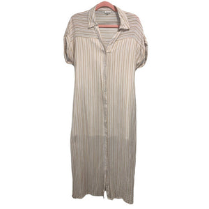 Medium En Creme Tan & White Striped Button Up Dress