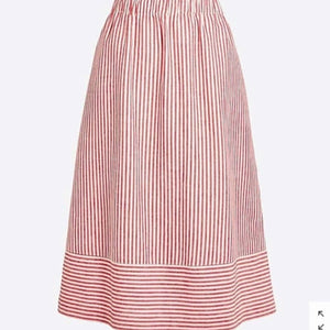 Large J. Crew Red & White Striped cotton-linen midi skirt